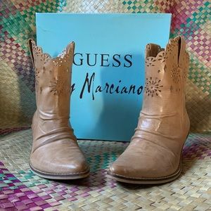 Marciano Tan Leather Dainty Cowgirl Bootie sz 5.5